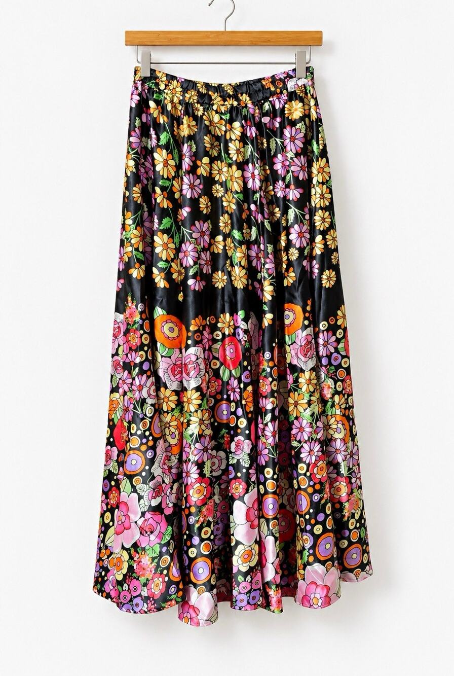 Her Destiny Floral Maxi Skirt Women’s Large Black Multicolor Boho